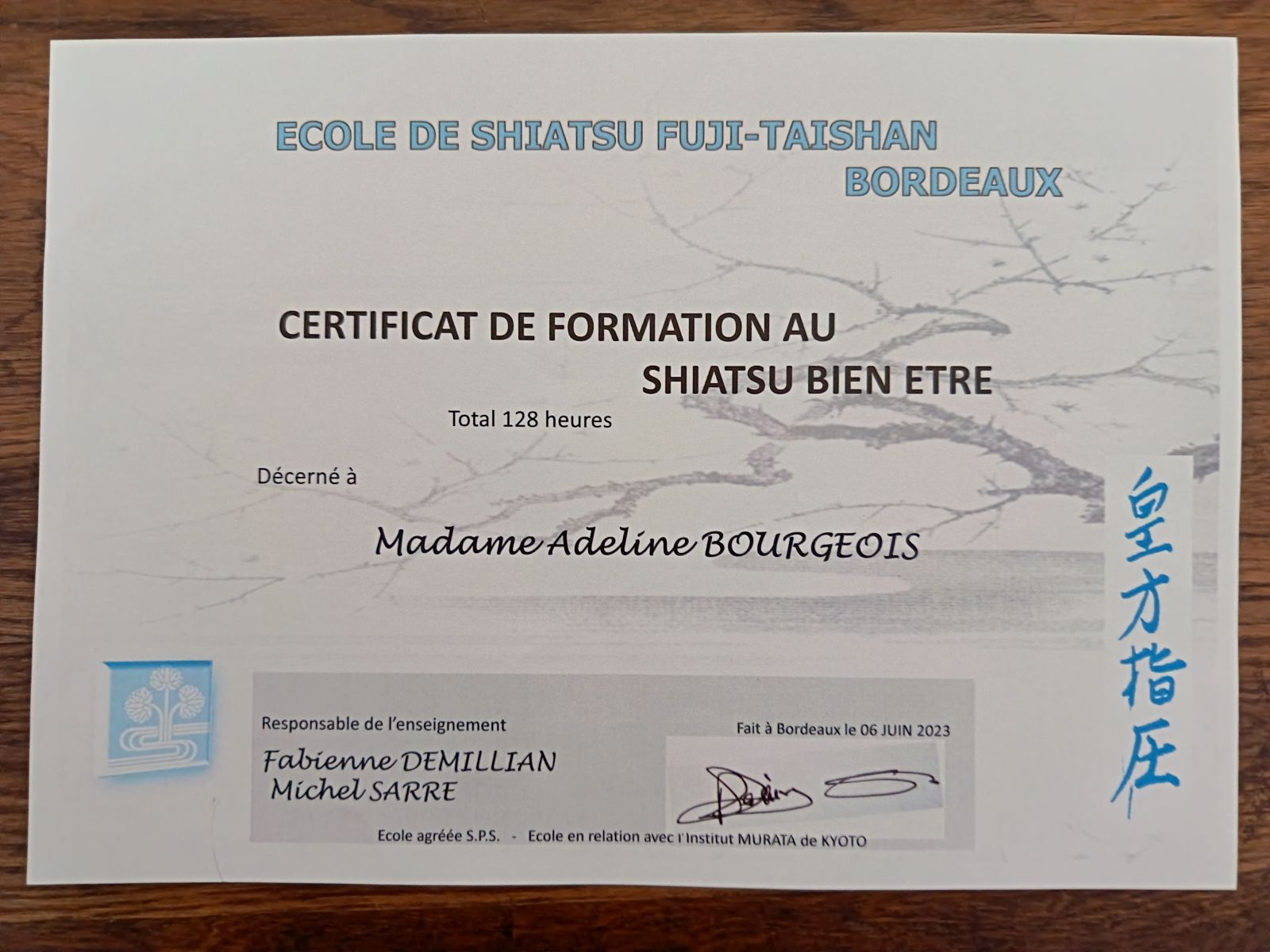 Diplôme Koho Shiatsu